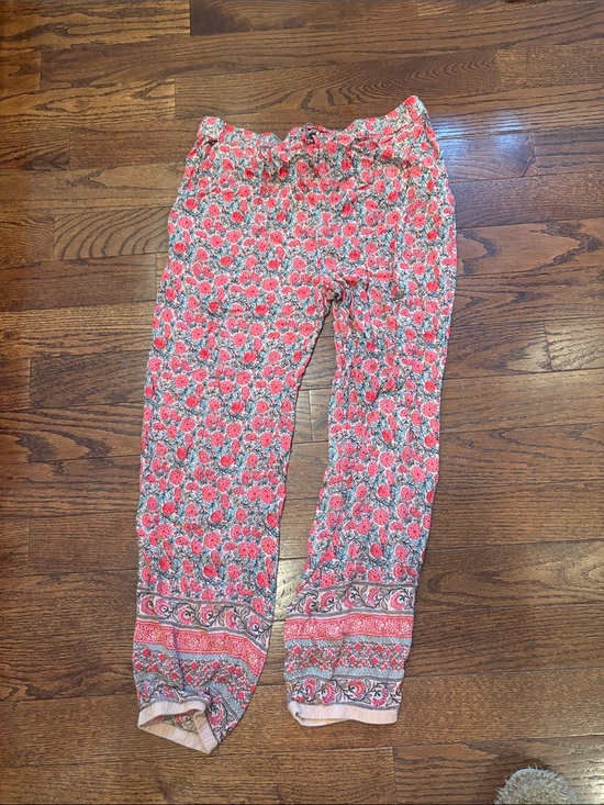 NATURAL LIFE Pants - NATURAL LIFE Coral Pink Floral Elastic-Waist Casual Pants